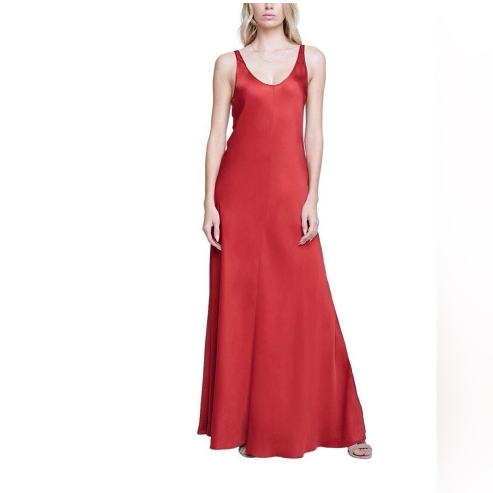 L'agence Clea Scoop Neck Slip Dress in Red Dahlia - Picture 1 of 2